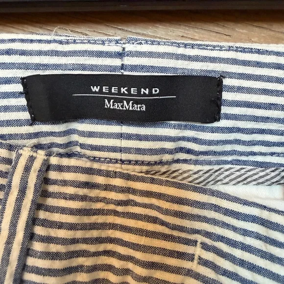 Max Mara Weekend Blue and White Cropped Cigarette Seersucker Pants size 10 - Picture 3 of 5